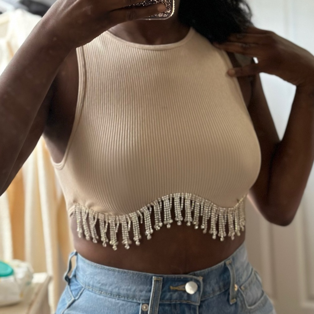 Zara Ribbed Rhinestones Croptop - Picture 5 of 9